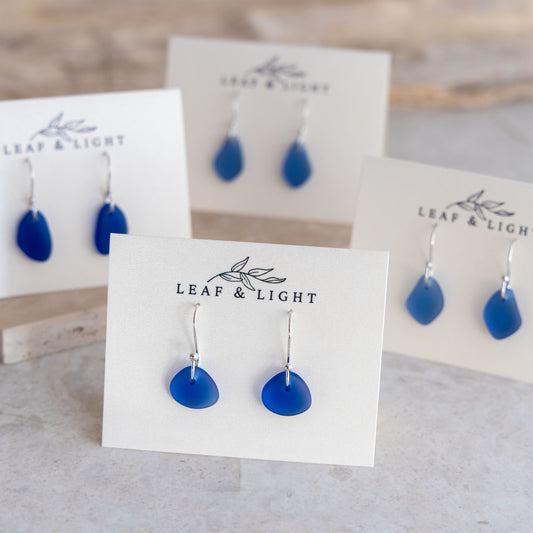BLUE COASTAL GLASS DROP EARRINGS | SILVER PLATED