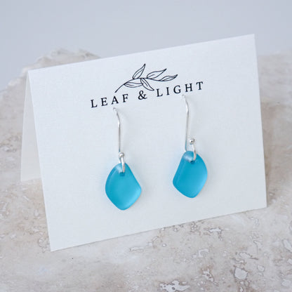 COASTAL GLASS SILVER PLATED EARRINGS - CARIBBEAN BLUE DROP