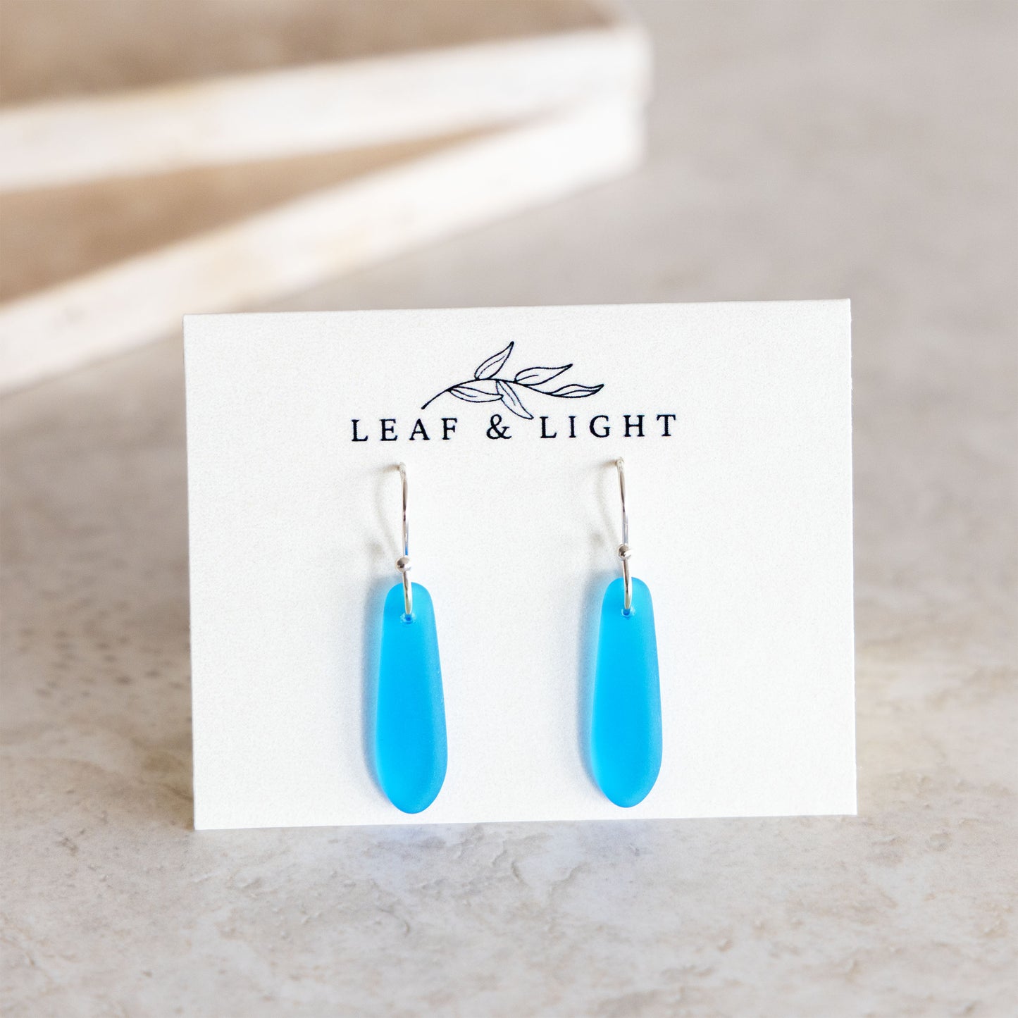 COASTAL GLASS SILVER PLATED EARRINGS - CARIBBEAN BLUE TEARDROP
