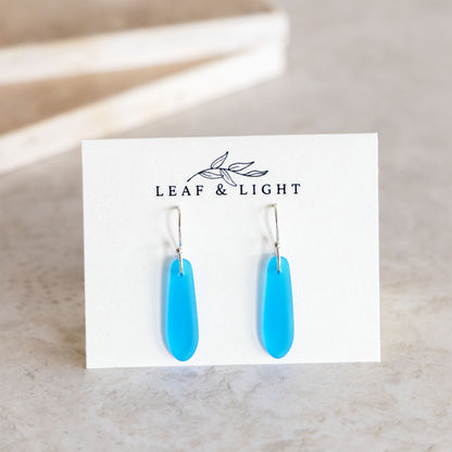 COASTAL GLASS SILVER PLATED EARRINGS - CARIBBEAN BLUE TEARDROP