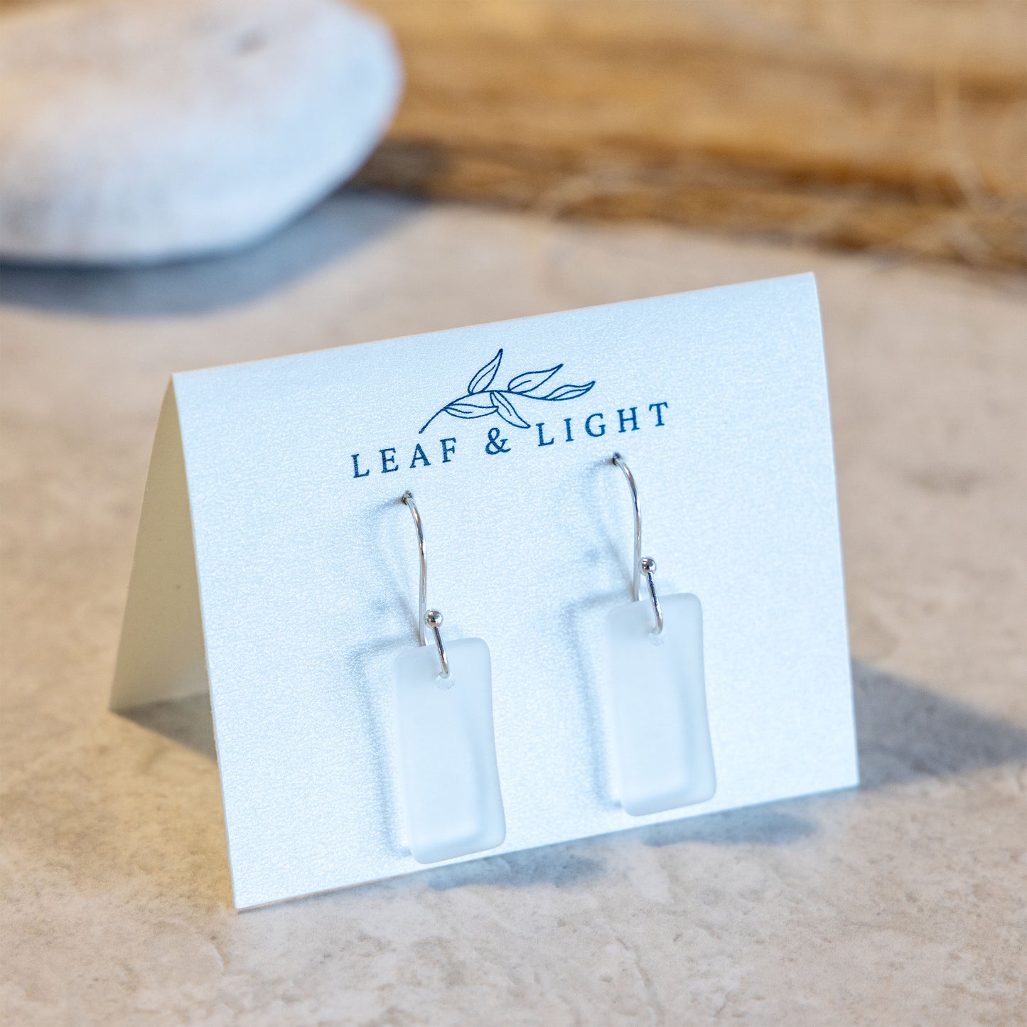 CRYSTAL RECTANGLE COASTAL GLASS EARRINGS | SILVER PLATED