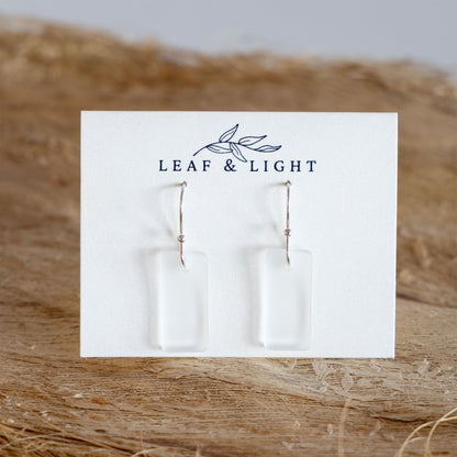 CRYSTAL RECTANGLE COASTAL GLASS EARRINGS | SILVER PLATED