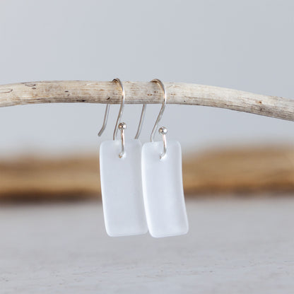 CRYSTAL RECTANGLE COASTAL GLASS EARRINGS | SILVER PLATED