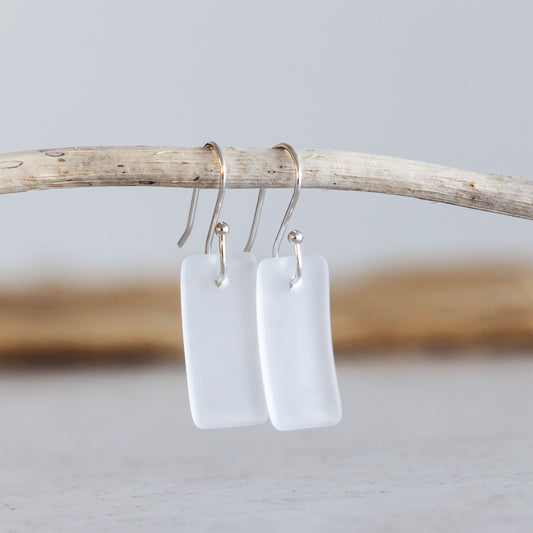 CRYSTAL RECTANGLE COASTAL GLASS EARRINGS | SILVER PLATED