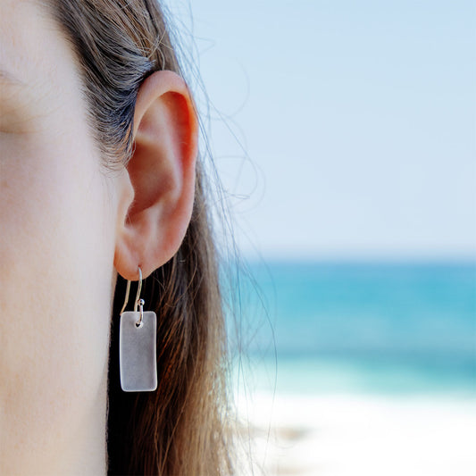 CRYSTAL RECTANGLE COASTAL GLASS EARRINGS | SILVER PLATED