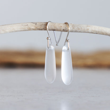 CRYSTAL TEARDROP COASTAL GLASS EARRINGS | SILVER PLATED