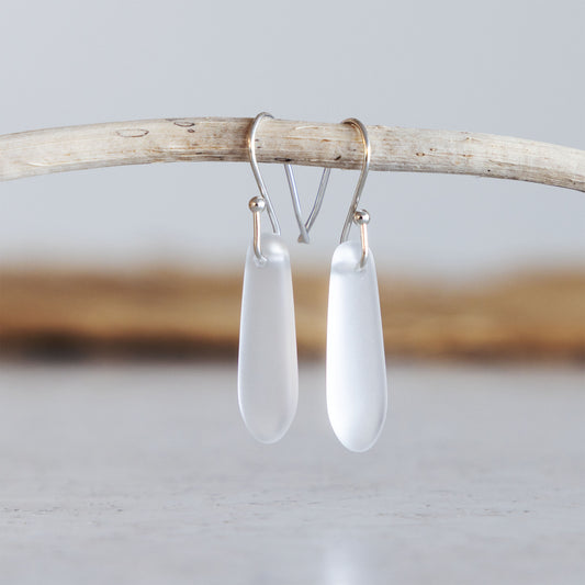 CRYSTAL TEARDROP COASTAL GLASS EARRINGS | SILVER PLATED
