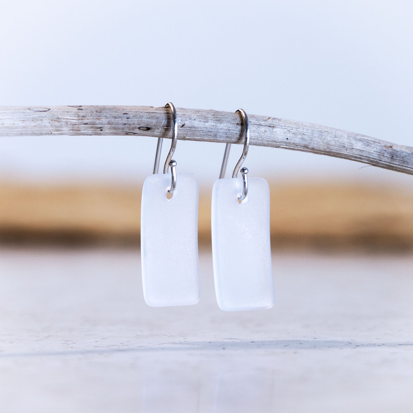 CRYSTAL RECTANGLE COASTAL GLASS EARRINGS | STERLING SILVER
