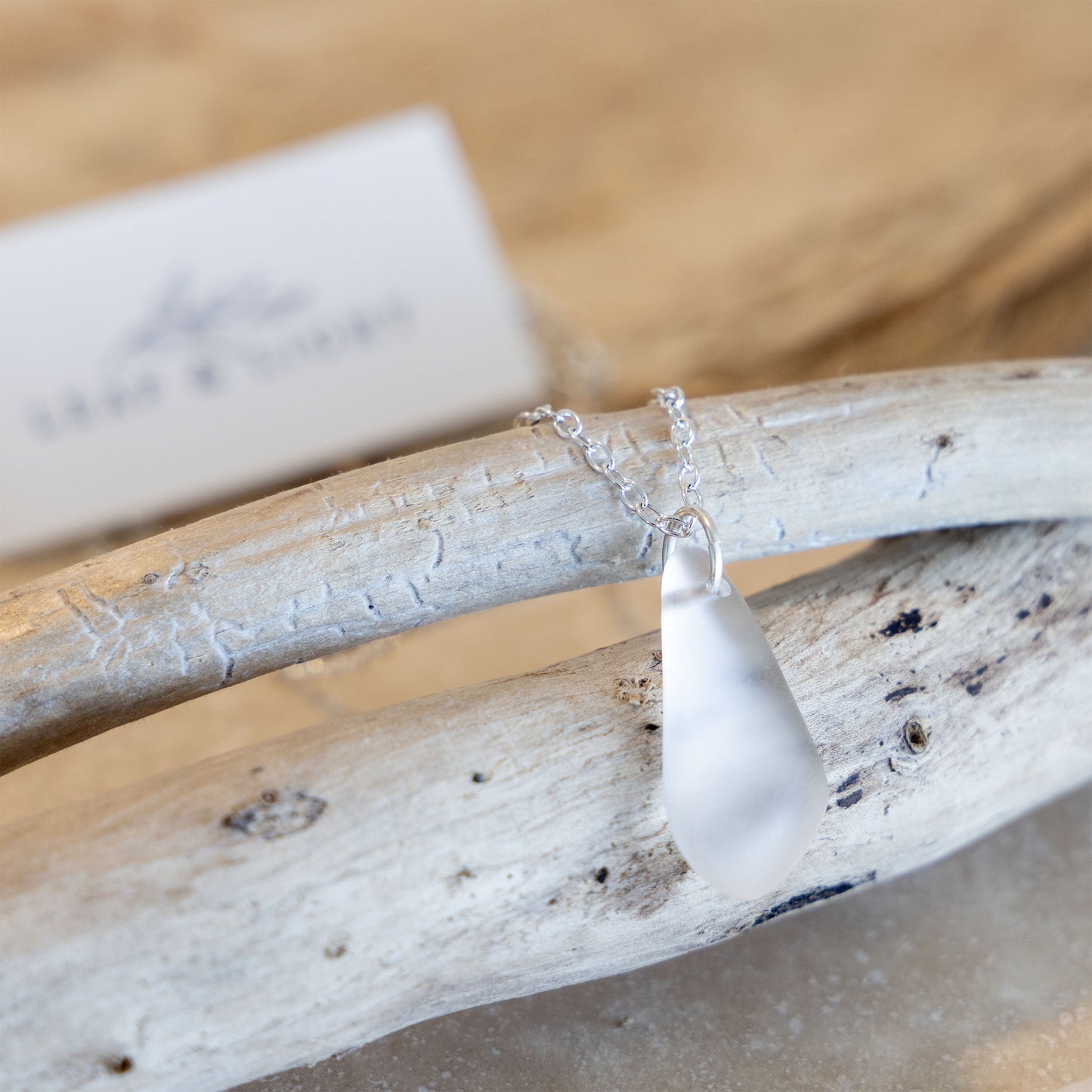 CRYSTAL PENDANT COASTAL GLASS NECKLACE | SILVER PLATED