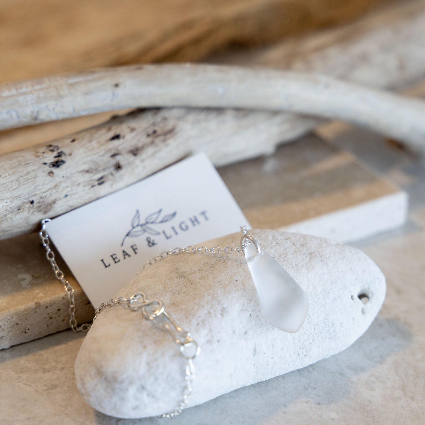 CRYSTAL PENDANT COASTAL GLASS NECKLACE | SILVER PLATED