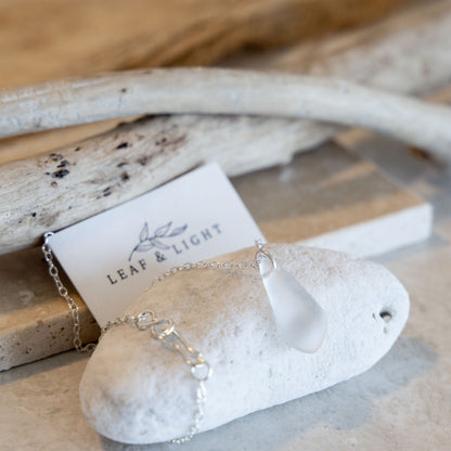 CRYSTAL PENDANT COASTAL GLASS NECKLACE | SILVER PLATED
