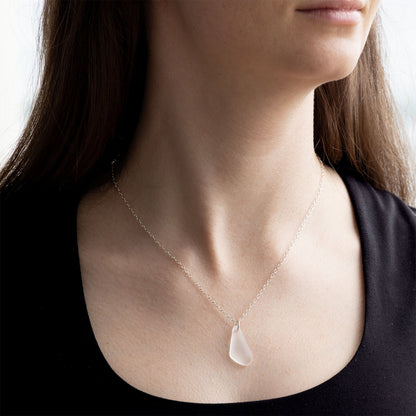 CRYSTAL PENDANT COASTAL GLASS NECKLACE | SILVER PLATED