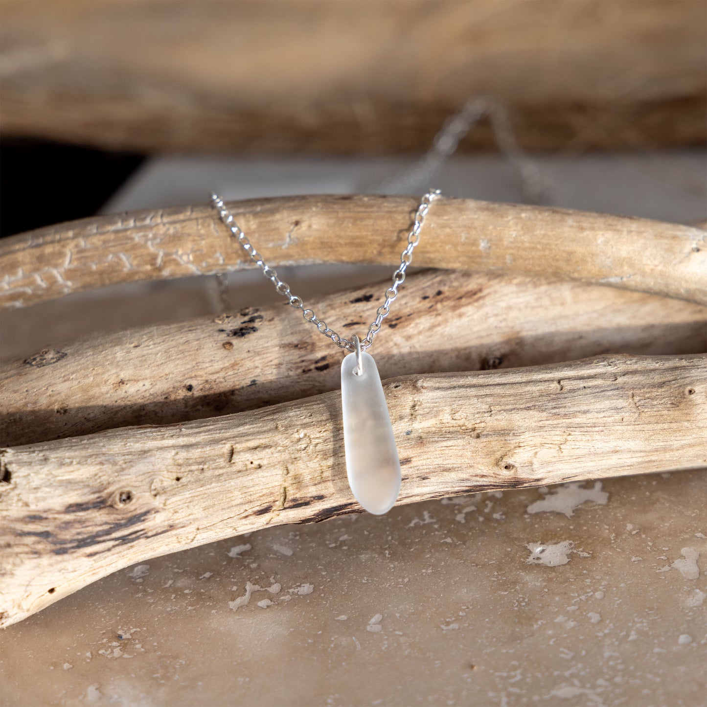 CRYSTAL TEARDROP COASTAL GLASS NECKLACE | SILVER PLATED