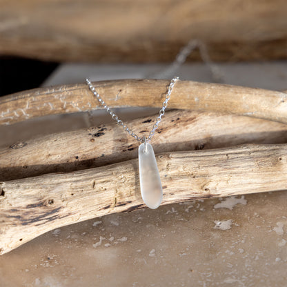 CRYSTAL TEARDROP COASTAL GLASS NECKLACE | SILVER PLATED