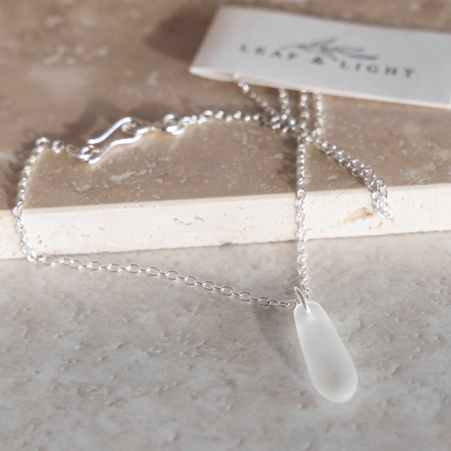 CRYSTAL TEARDROP COASTAL GLASS NECKLACE | SILVER PLATED