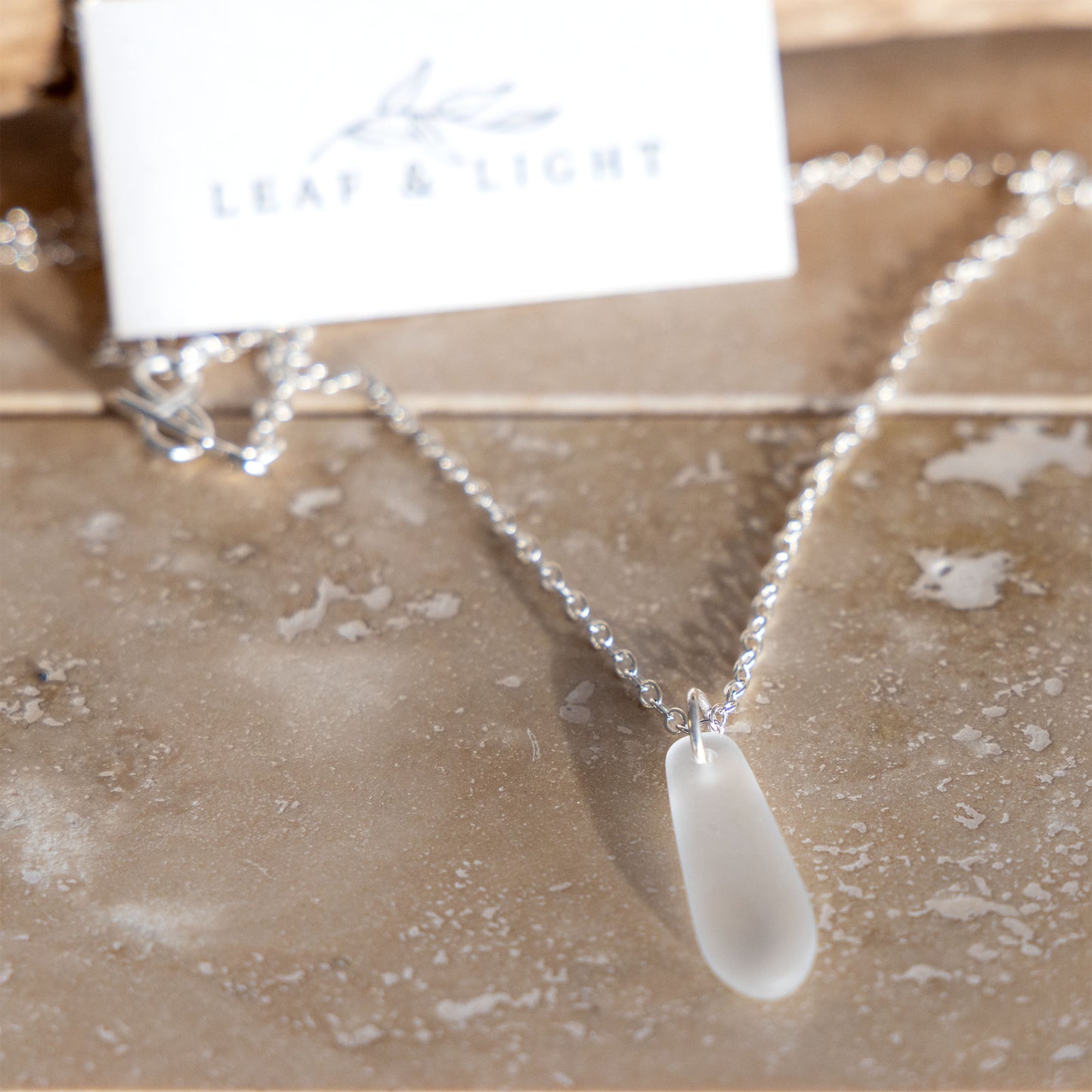 CRYSTAL TEARDROP COASTAL GLASS NECKLACE | SILVER PLATED