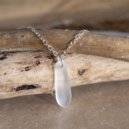 CRYSTAL TEARDROP COASTAL GLASS NECKLACE | SILVER PLATED