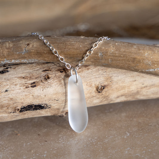 CRYSTAL TEARDROP COASTAL GLASS NECKLACE | SILVER PLATED