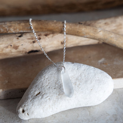 CRYSTAL TEARDROP COASTAL GLASS NECKLACE | SILVER PLATED