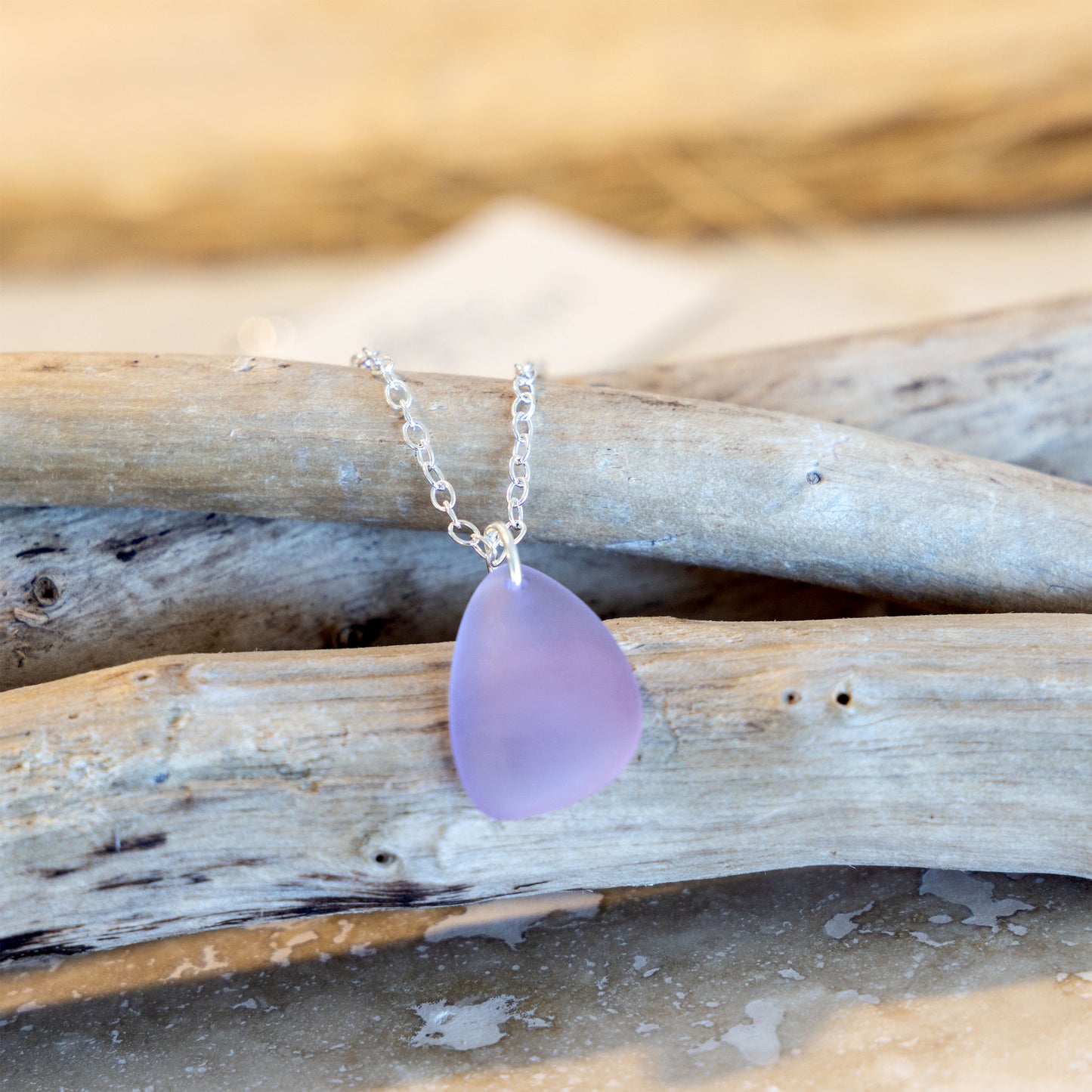 LAVENDER BLUE COASTAL GLASS NECKLACE | SILVER PLATED