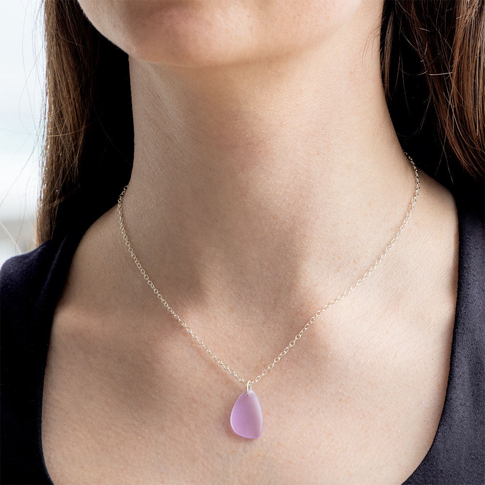LAVENDER BLUE COASTAL GLASS NECKLACE | SILVER PLATED