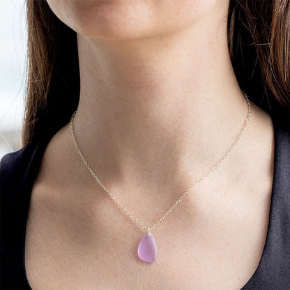 LAVENDER BLUE COASTAL GLASS NECKLACE | SILVER PLATED
