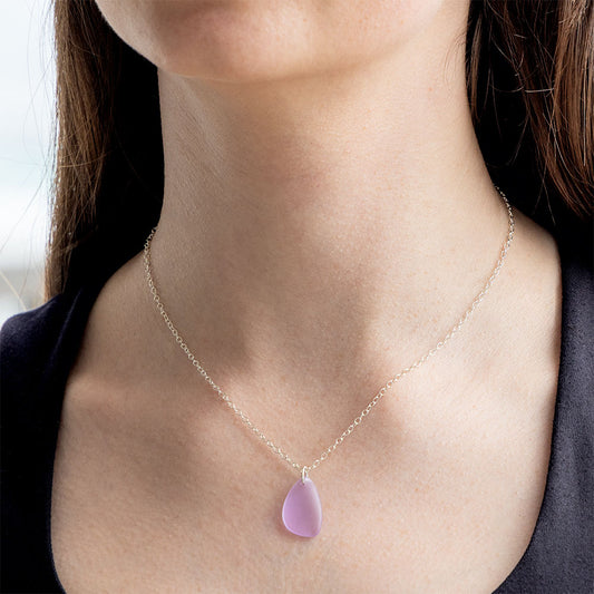 LAVENDER BLUE COASTAL GLASS NECKLACE | SILVER PLATED