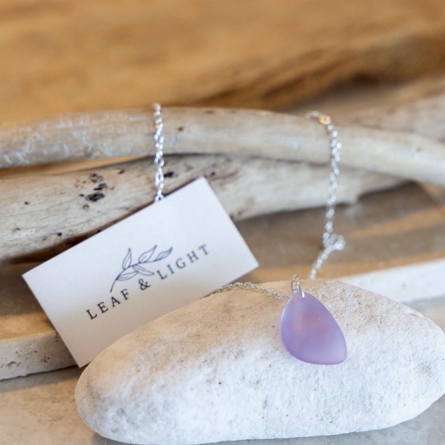 LAVENDER BLUE COASTAL GLASS NECKLACE | SILVER PLATED