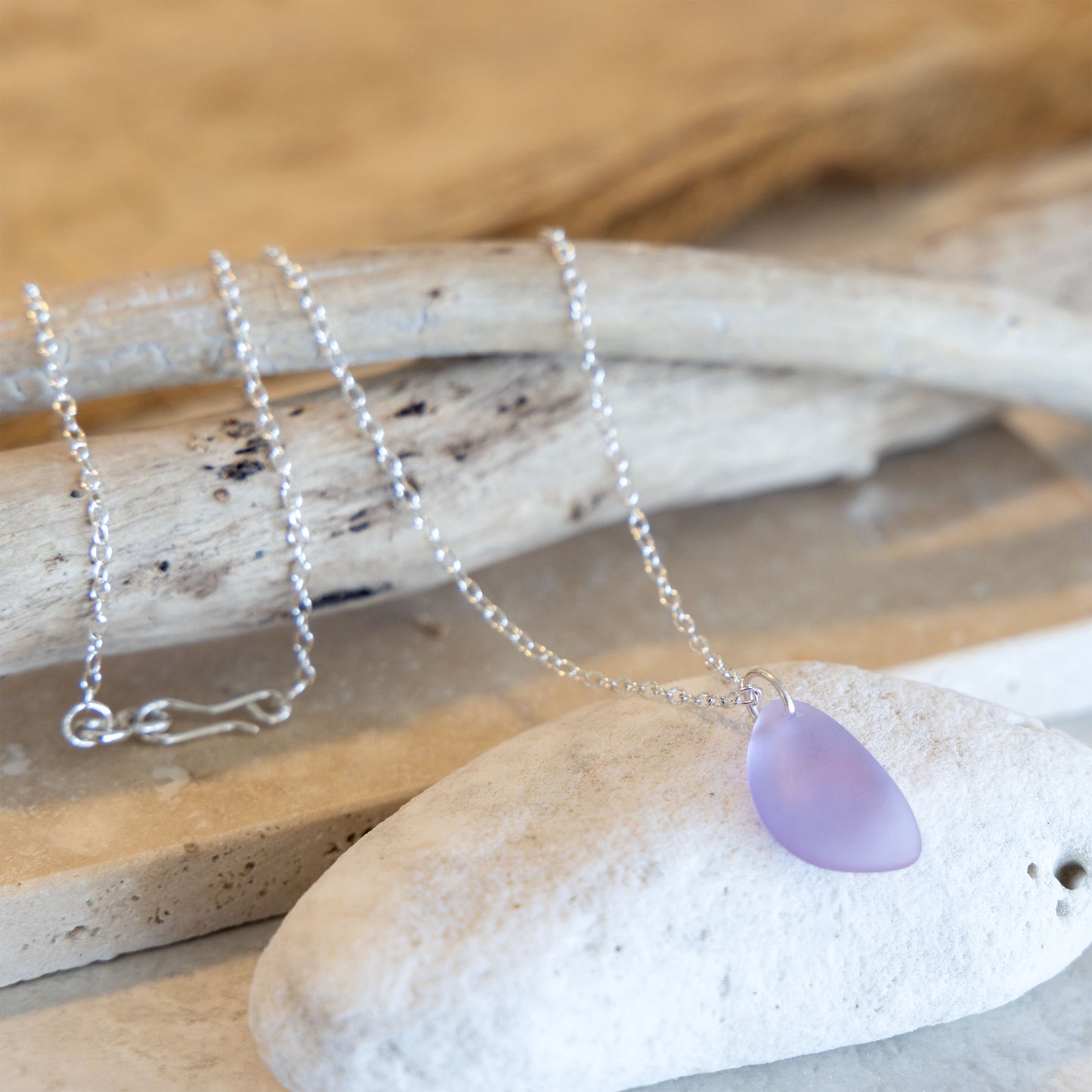 LAVENDER BLUE COASTAL GLASS NECKLACE | SILVER PLATED
