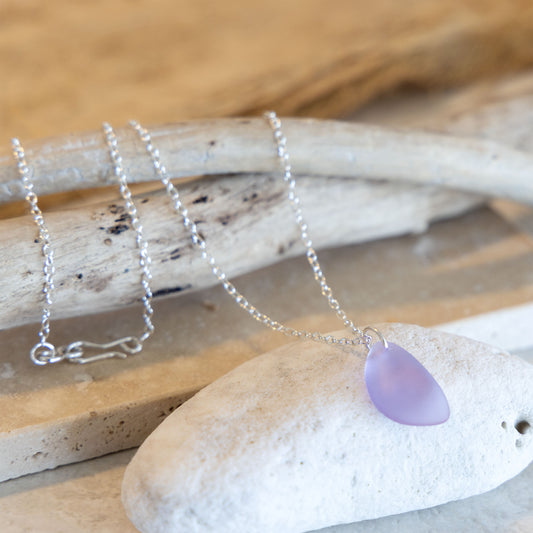 LAVENDER BLUE COASTAL GLASS NECKLACE | SILVER PLATED
