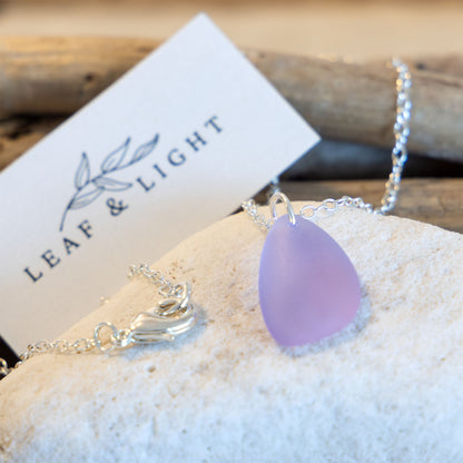 LAVENDER BLUE COASTAL GLASS NECKLACE | SILVER PLATED