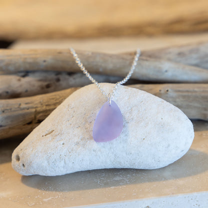 LAVENDER BLUE COASTAL GLASS NECKLACE | SILVER PLATED