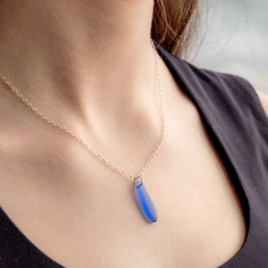 SKY BLUE TEARDROP COASTAL GLASS NECKLACE | SILVER PLATED