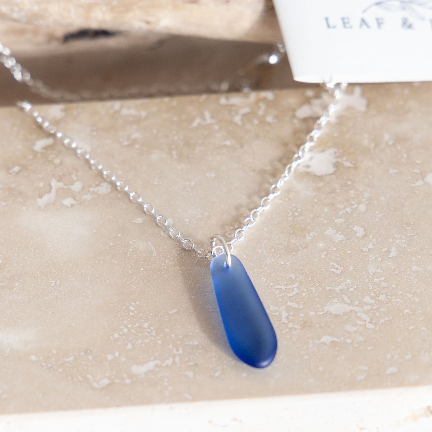 SKY BLUE TEARDROP COASTAL GLASS NECKLACE | SILVER PLATED