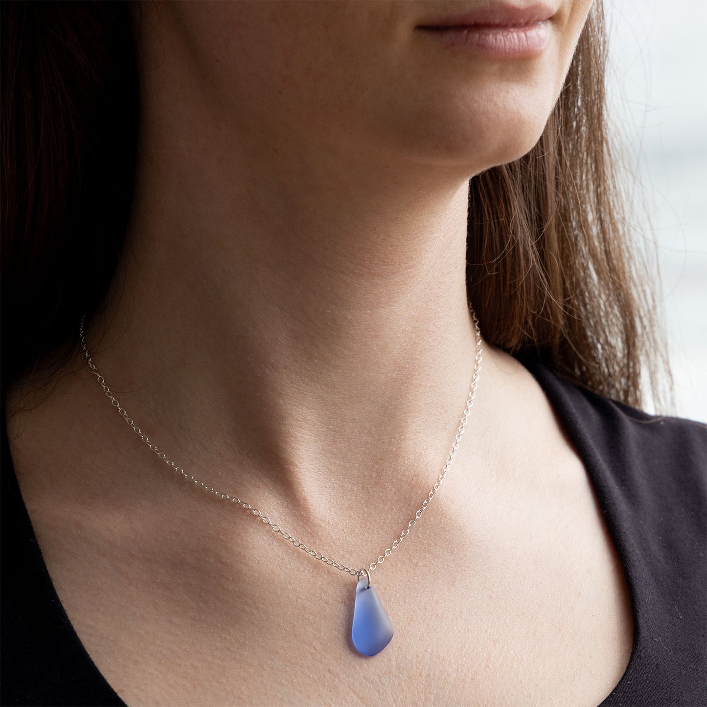 SKY BLUE PENDANT COASTAL GLASS NECKLACE | SILVER PLATED