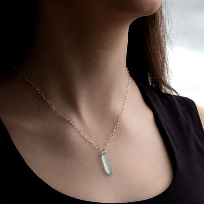 LIGHT AQUA TEARDROP COASTAL GLASS NECKLACE SILVER PLATED