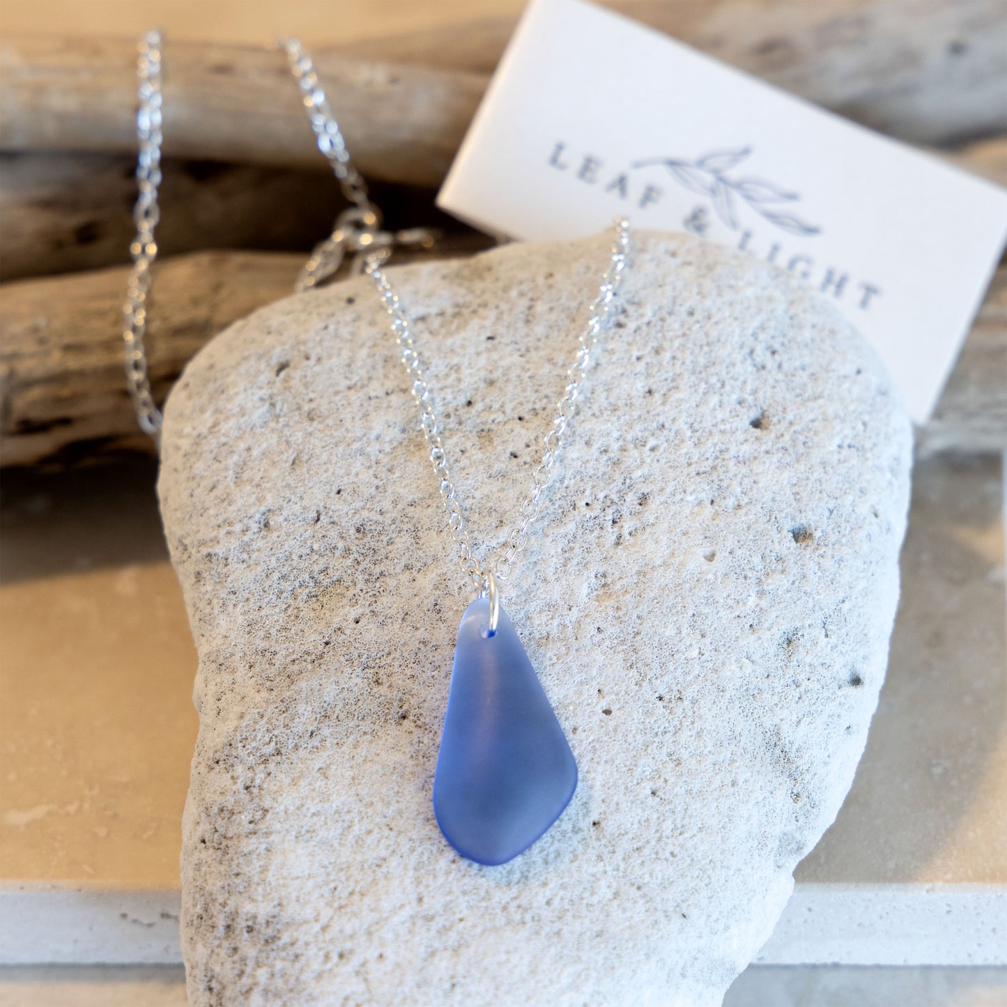 SKY BLUE PENDANT COASTAL GLASS NECKLACE | SILVER PLATED