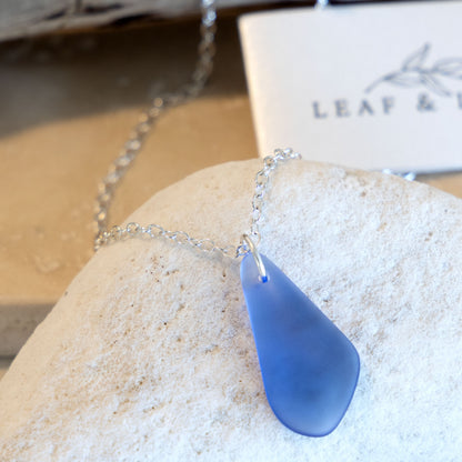 SKY BLUE PENDANT COASTAL GLASS NECKLACE | SILVER PLATED