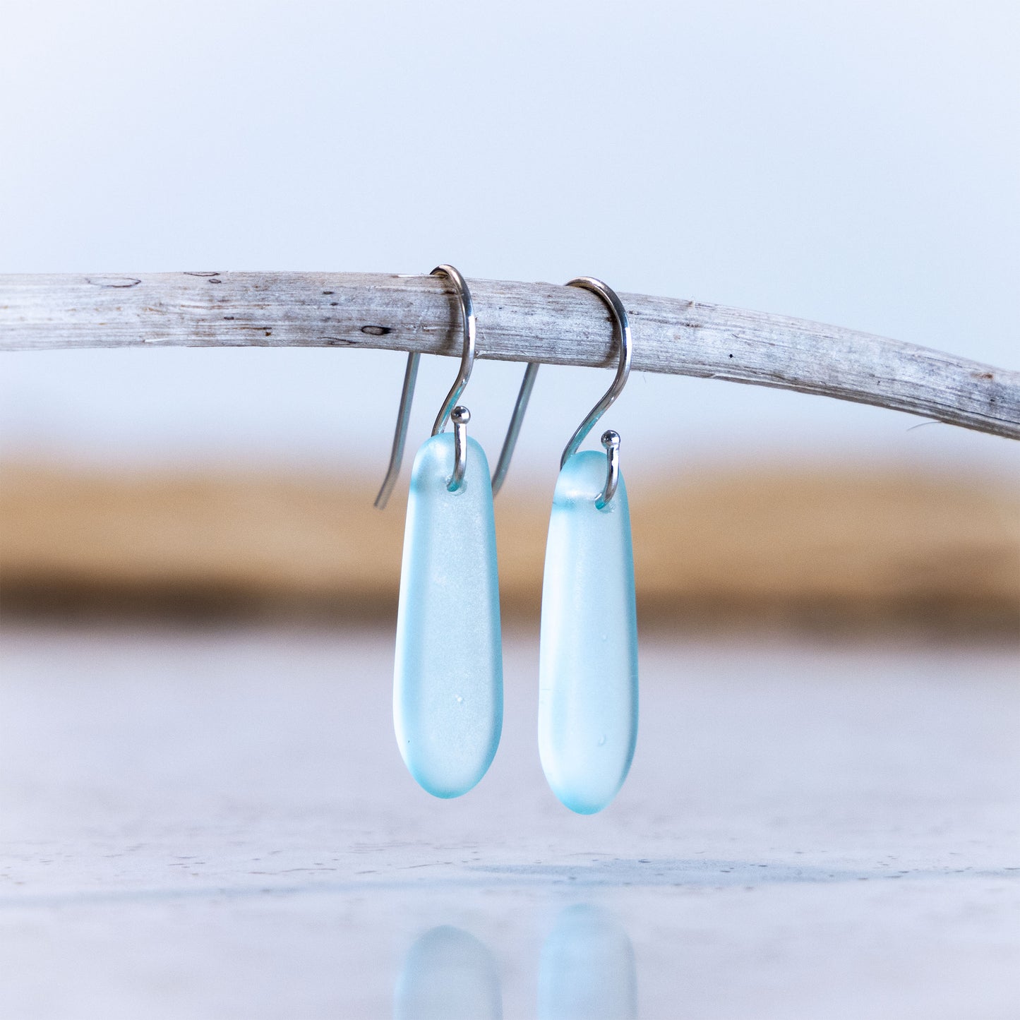 LIGHT AQUA TEARDROP COASTAL GLASS EARRINGS | STERLING SILVER