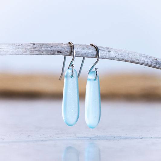 LIGHT AQUA TEARDROP COASTAL GLASS EARRINGS | STERLING SILVER