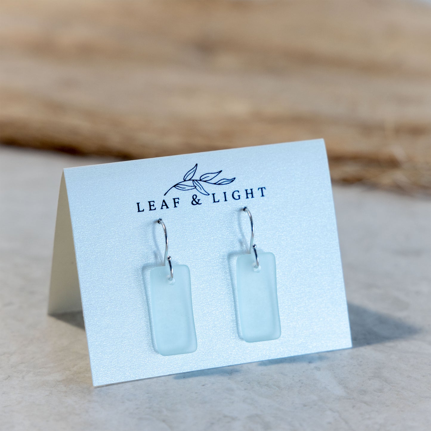 LIGHT AQUA RECTANGLE COASTAL GLASS EARRINGS | STERLING SILVER