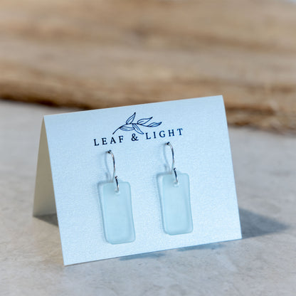 LIGHT AQUA RECTANGLE COASTAL GLASS EARRINGS | STERLING SILVER