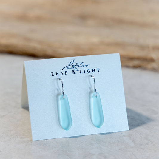 LIGHT AQUA TEARDROP COASTAL GLASS EARRINGS | STERLING SILVER