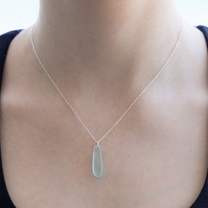 LIGHT AQUA TEARDROP COASTAL GLASS NECKLACE | STERLING SILVER