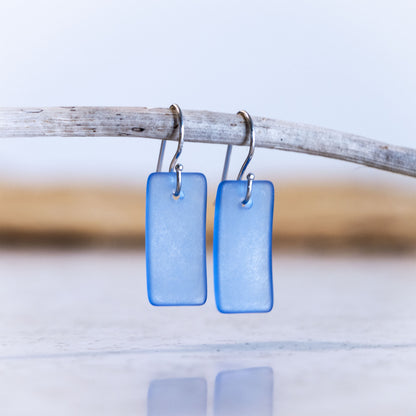 SKY BLUE RECTANGLE COASTAL GLASS EARRINGS | STERLING SILVER
