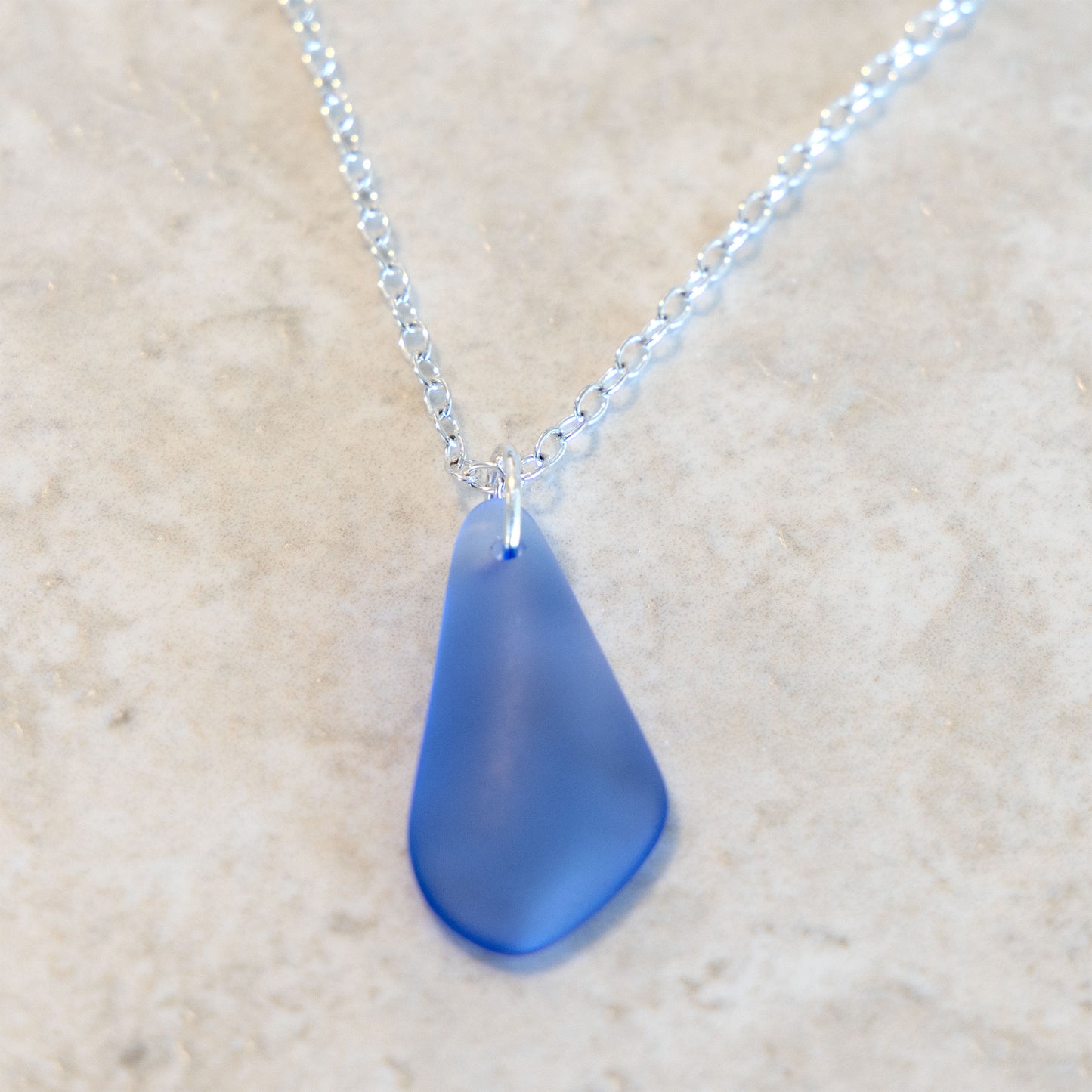 SKY BLUE PENDANT COASTAL GLASS NECKLACE | SILVER PLATED
