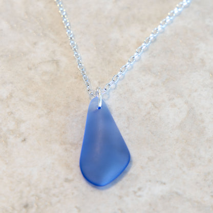 SKY BLUE PENDANT COASTAL GLASS NECKLACE | SILVER PLATED
