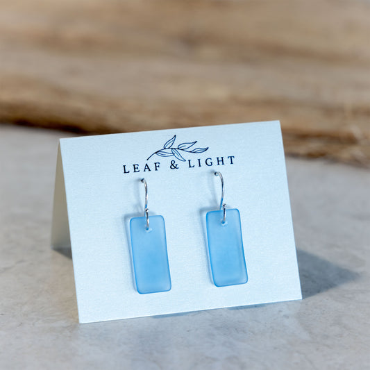 SKY BLUE RECTANGLE COASTAL GLASS EARRINGS | STERLING SILVER