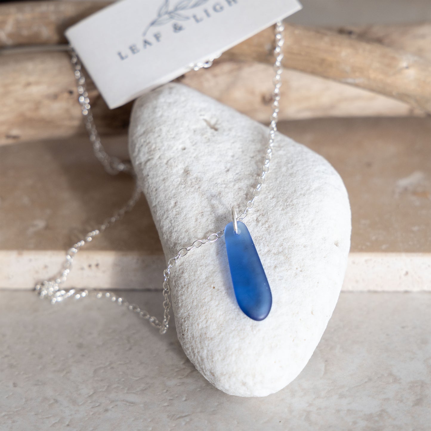 SKY BLUE TEARDROP COASTAL GLASS NECKLACE | SILVER PLATED