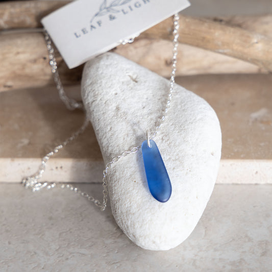 SKY BLUE TEARDROP COASTAL GLASS NECKLACE | SILVER PLATED